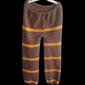 Handmade Crocheted Mens Striped Drawstring Joggers